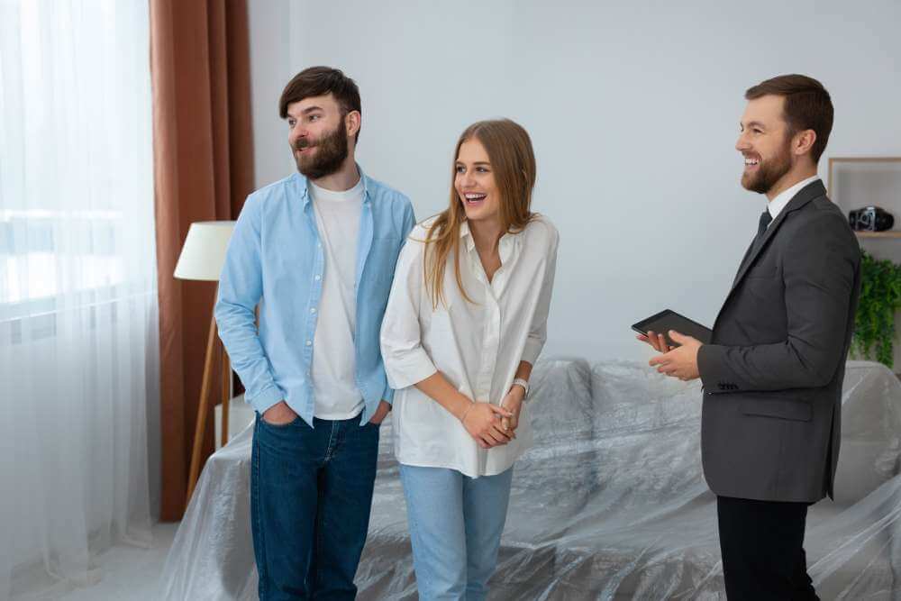 Real Estate Agent showing a house to young couple