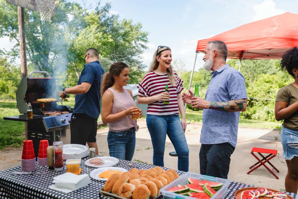 neighbors having barbeque party
