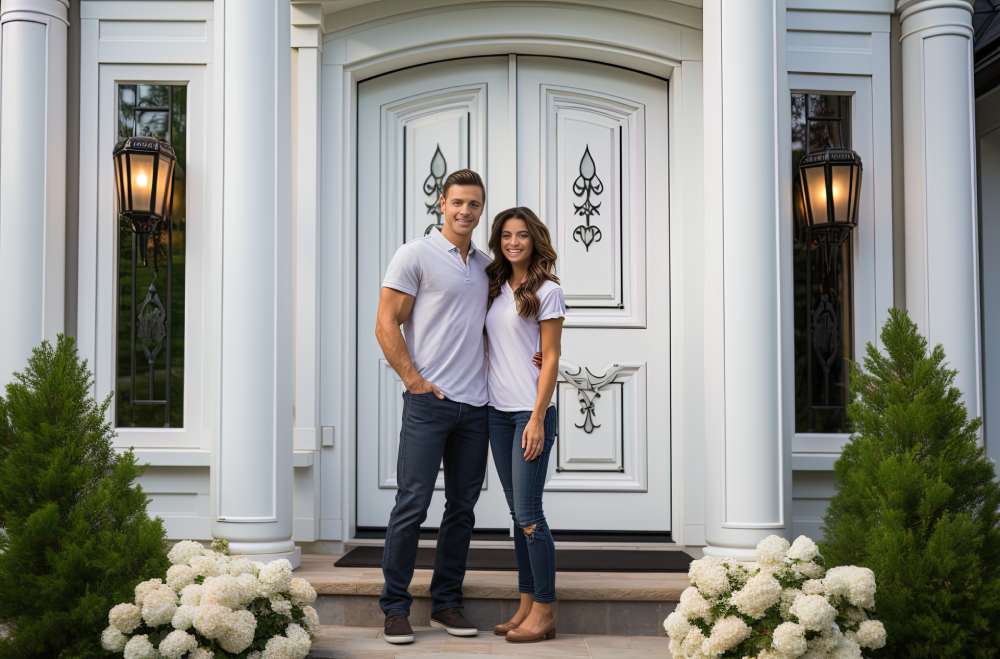 Joyful couple near new construction homes in Centerton & Bentonville